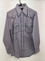 New Men’s Champion Westerns Blue Red Plaid Long Sleeve Pearl Snap 14 Small R-26