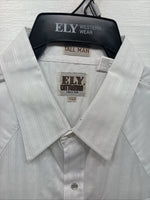 New Men’s ELY Cattleman White Long Sleeve Stripe Pearl Snap 2XL F-58