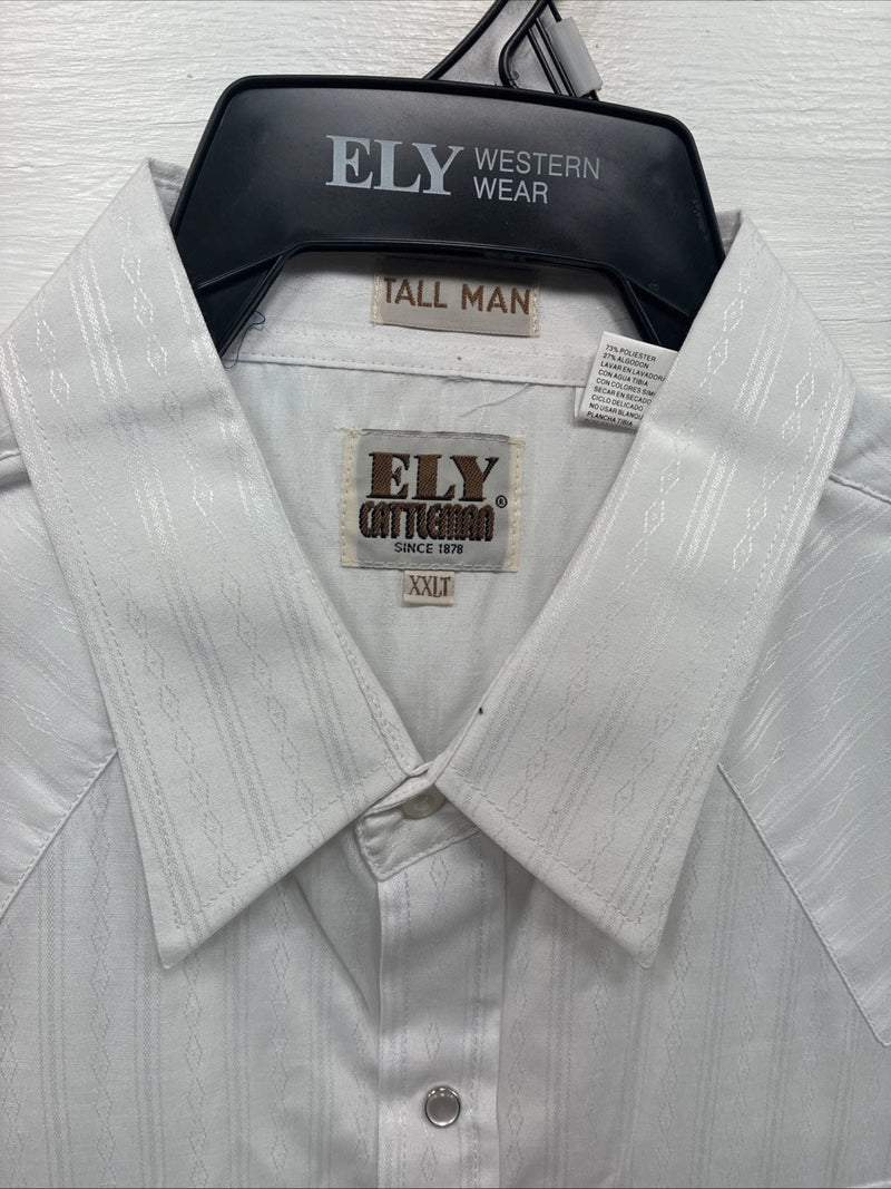 New Men’s ELY Cattleman White Long Sleeve Stripe Pearl Snap 2XL F-58