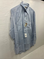 New Men’s ELY Cattleman Blue Stripe Long Sleeve Pearl Snap 15 Medium AA-72