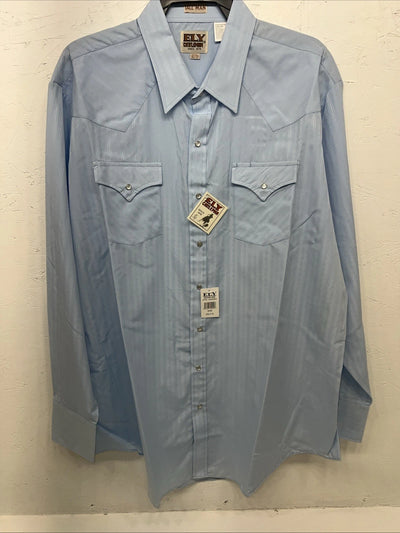 New Men’s Blue ELY cattleman Pearl Snap Long Sleeve Shirt. 2XL Tall G-68