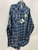 New Men’s ELY Cattleman Blue Flannel Long Sleeve Pearl Snap 2XLT F-60