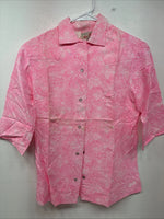 New Women’s Tem Tex Pink Floral Short Sleeve Pearl Snap Size 10 KK-53