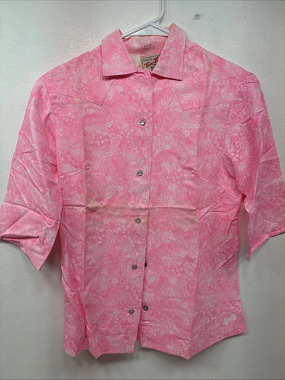 New Women’s Tem Tex Pink Floral Short Sleeve Pearl Snap Size 10 KK-53