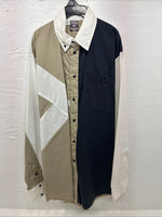 New Men’s Cowboy Threads Tan Blue Long Sleeve Button Up Large AA-21
