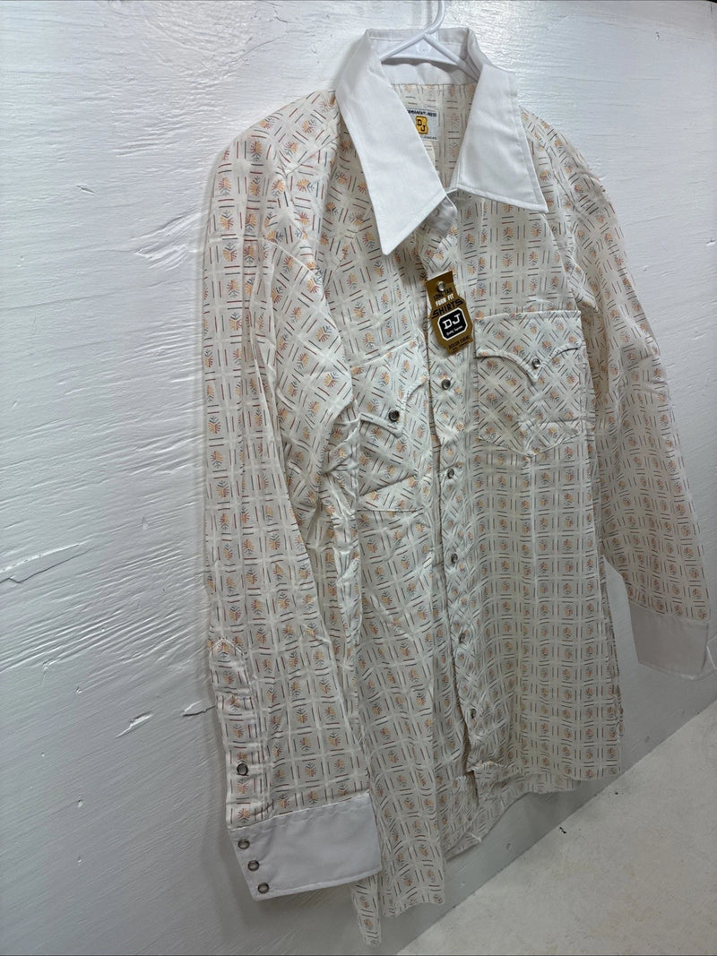 New Men’s Dickson Jenkins White Design Long Sleeve Pearl Snap 17.5 XL CC-57