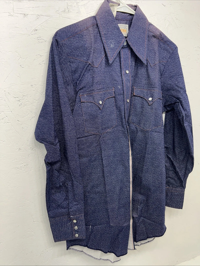 New Men’s Denim Karman Western Wear Pearl Snap Shirt. 15 X 33 Medium A-170