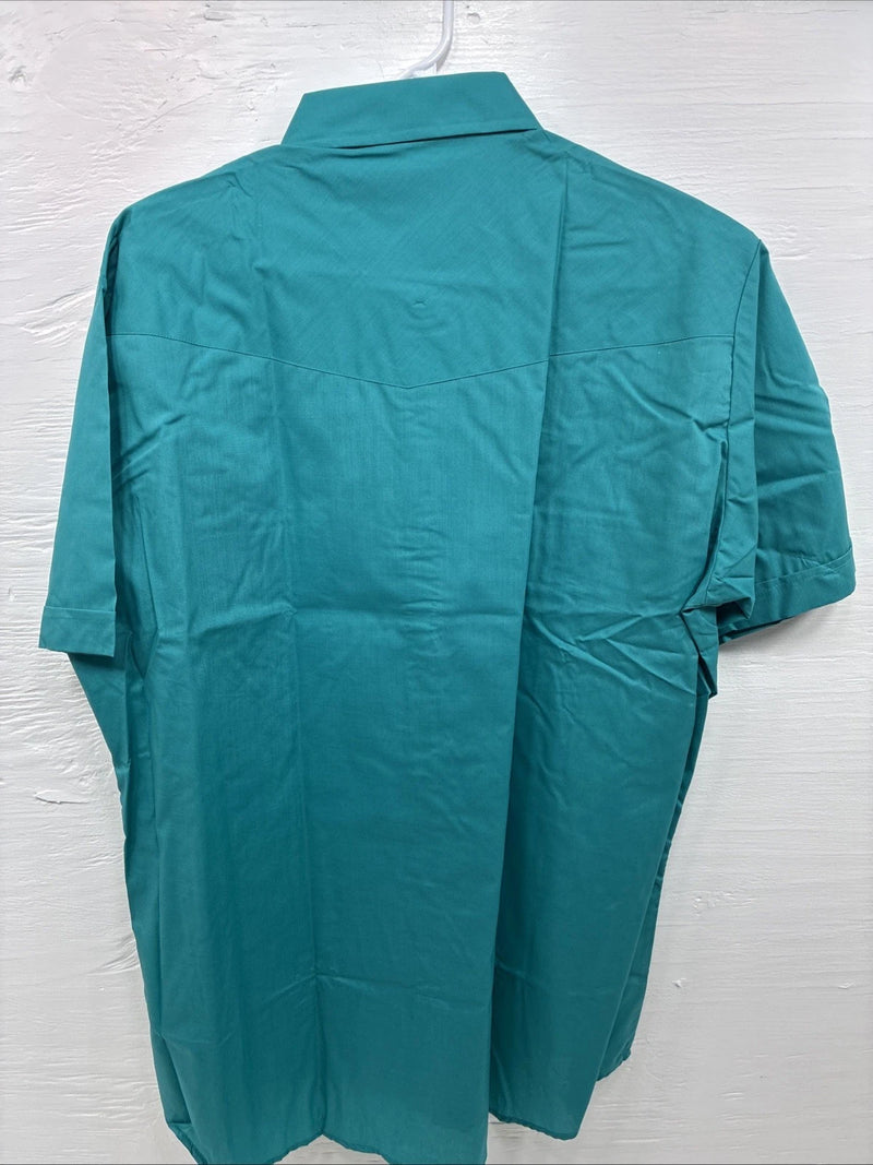 New Men’s ELY Cattleman Teal Short Sleeve Pearl Snap 17 XL M-41