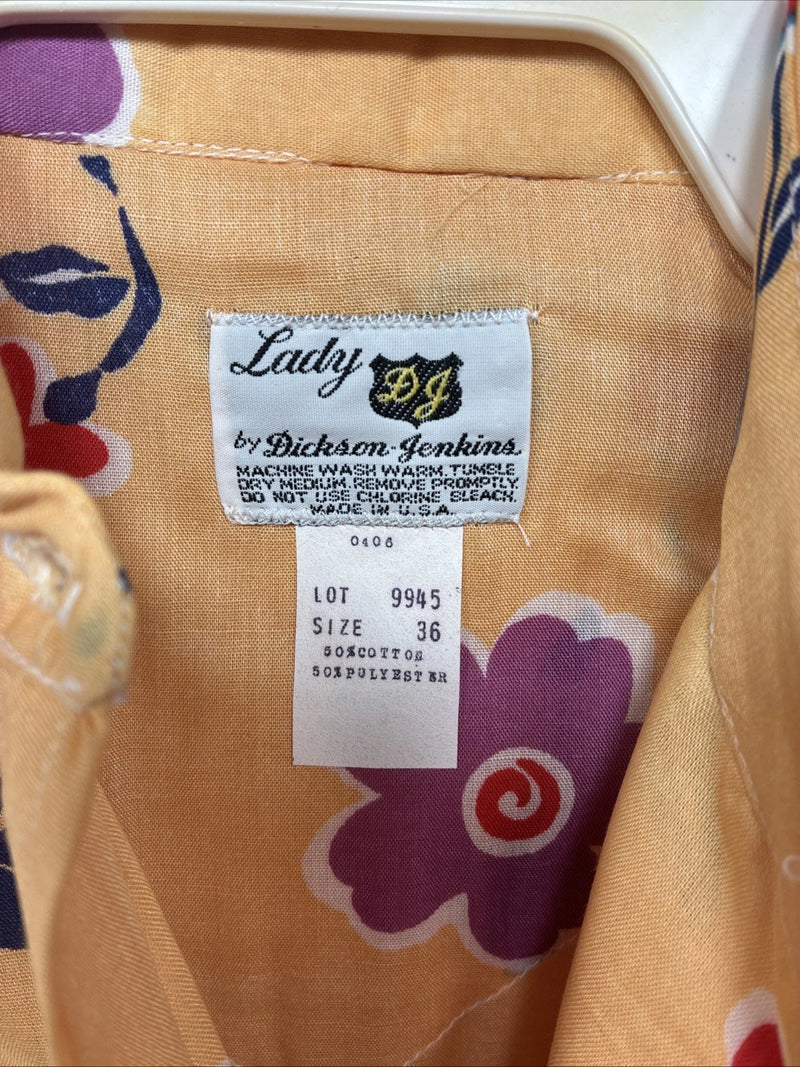 New Women’s Dickson Jenkins Orange Floral Long Sleeve Pearl Snap Size 36 II-79