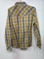 New Women’s Champion Western Yellow Plaid Long Sleeve Pearl Snap Size 12 LL-109