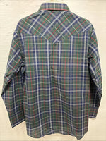 New Men’s ELY Plains Green Blue Plaid Long Sleeve Pearl Snap 16.5 Large Q-85