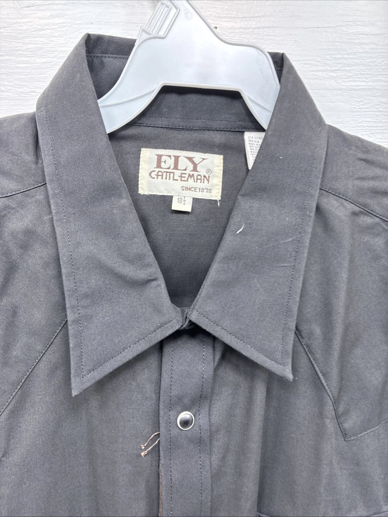 New Men’s ELY Cattleman Black Western Short Sleeve Pearl Snap 18.5 2XL E-48