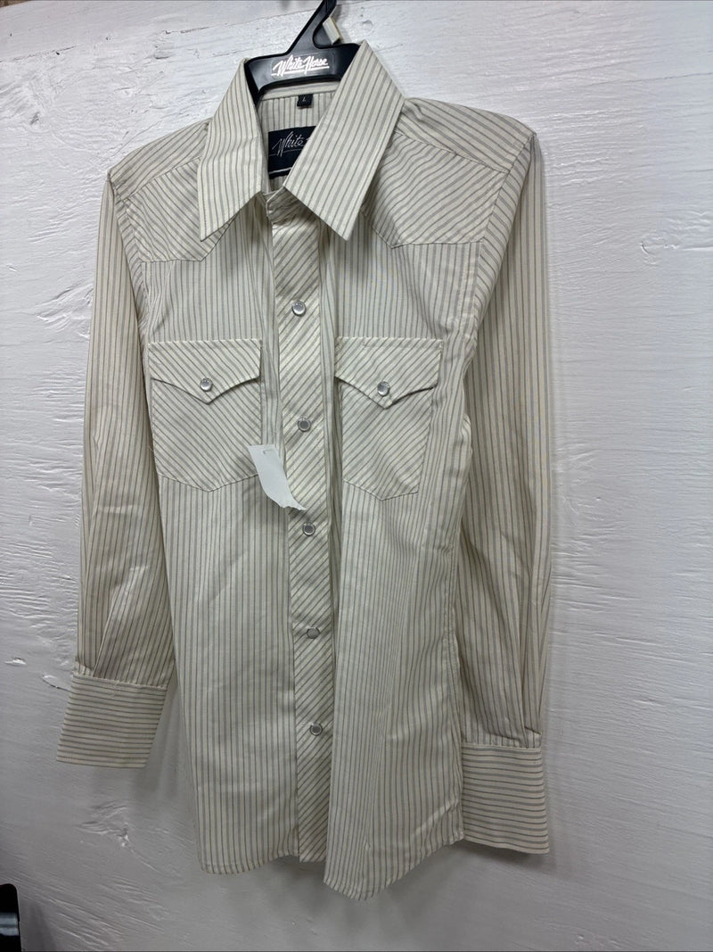 New Kids White Horse Yellow Stripe Long Sleeve Pearl Snap Large DD-55