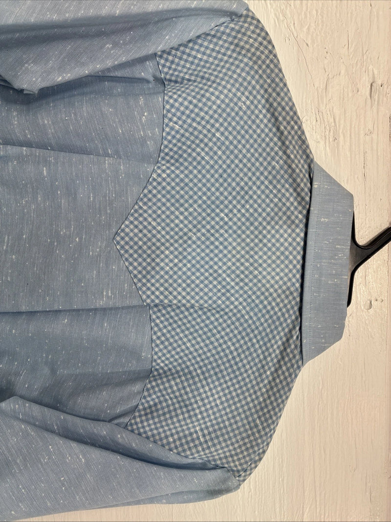 New Men’s DR Westerns Baby Blue Designed Long Sleeve Pearl Snap 10 Small J-50