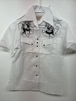 New Women’s Rockmount White Designed Short Sleeve Pearl Snap Size 32 DD-122