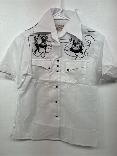 New Women’s Rockmount White Designed Short Sleeve Pearl Snap Size 32 DD-122