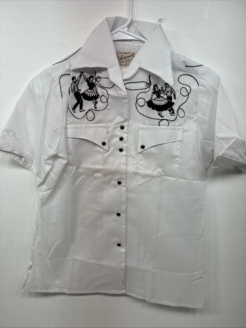 New Women’s Rockmount White Designed Short Sleeve Pearl Snap Size 32 DD-122