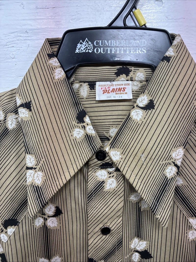 New Men’s ELY Plains Multicolor Leaf Design Long Sleeve Pearl Snap 16 Large Q-56