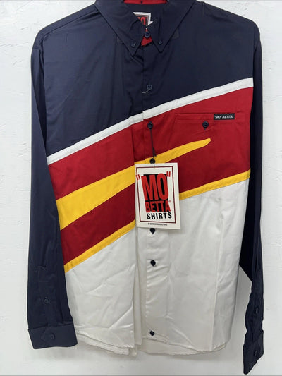 New Men’s Red Yellow White Blue “MO” Bette Button Up Long Sleeve Shirt L P-32