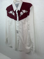 New Women’s ELY Cattleman White Red Flower Long Sleeve Button Up M #3802 3C-42