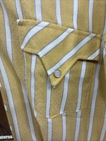 New Men’s Fenton Yellow White Strip Long Sleeve Pearl Snap Medium J-54