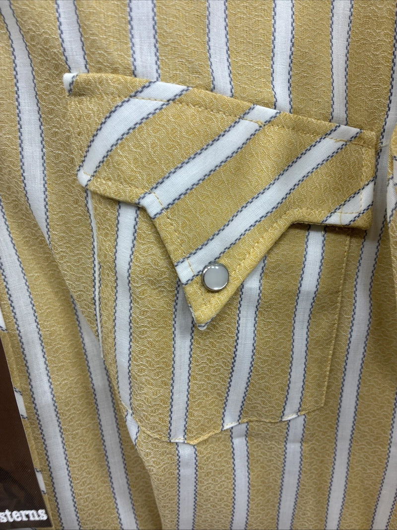 New Men’s Fenton Yellow White Strip Long Sleeve Pearl Snap Medium J-54