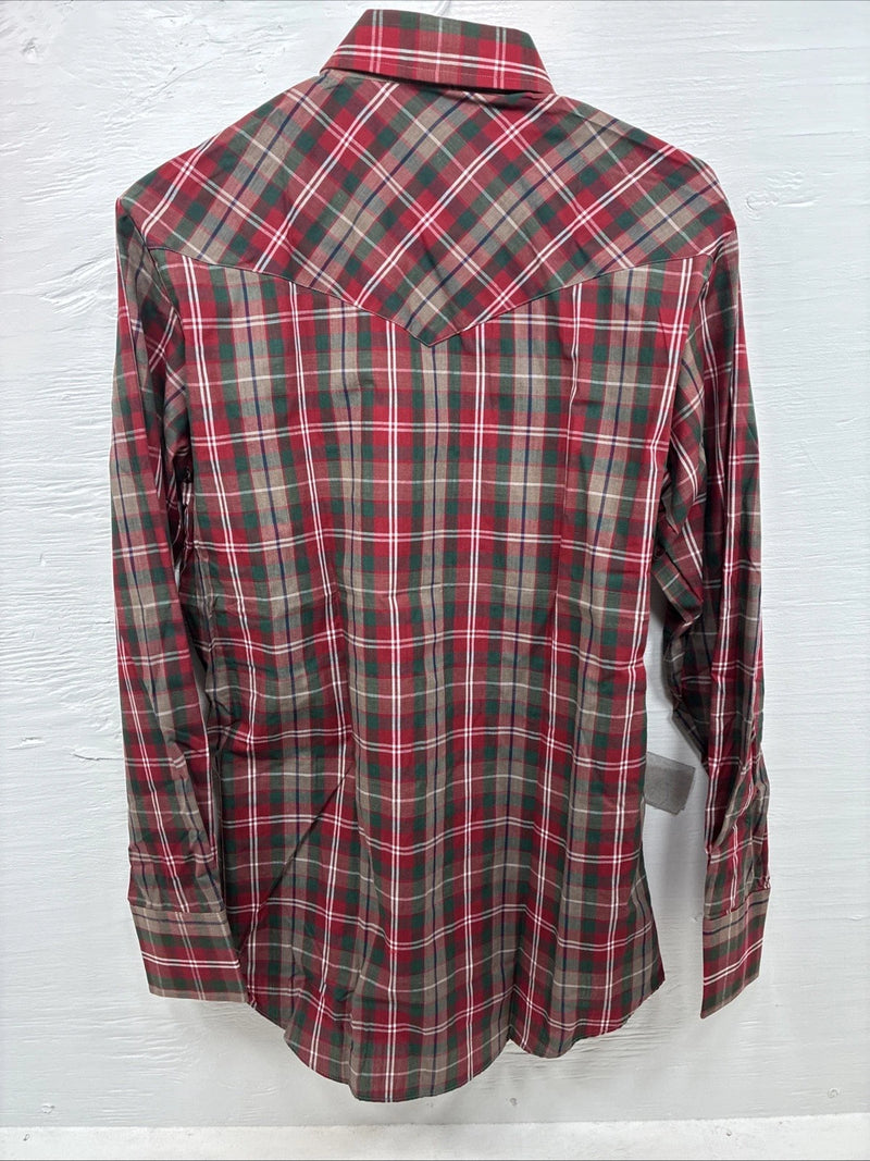 New Men’s ELY Plains Red Plaid Long Sleeve Pearl Snap 15 X 34 Medium AA-79 