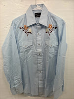 New Men’s Champion Western Blue Floral Long Sleeve Pearl Snap 16 X 34 Large