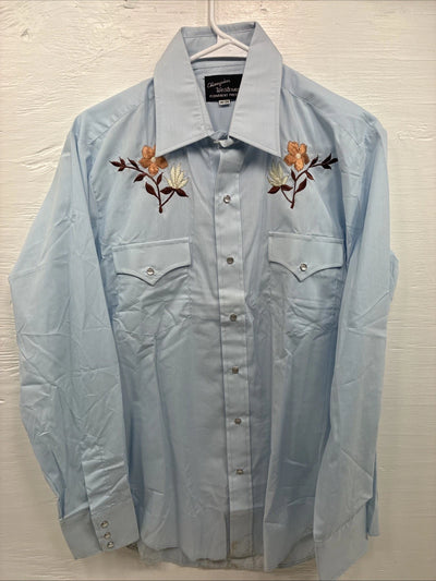 New Men’s Champion Western Blue Floral Long Sleeve Pearl Snap 16 X 34 Large