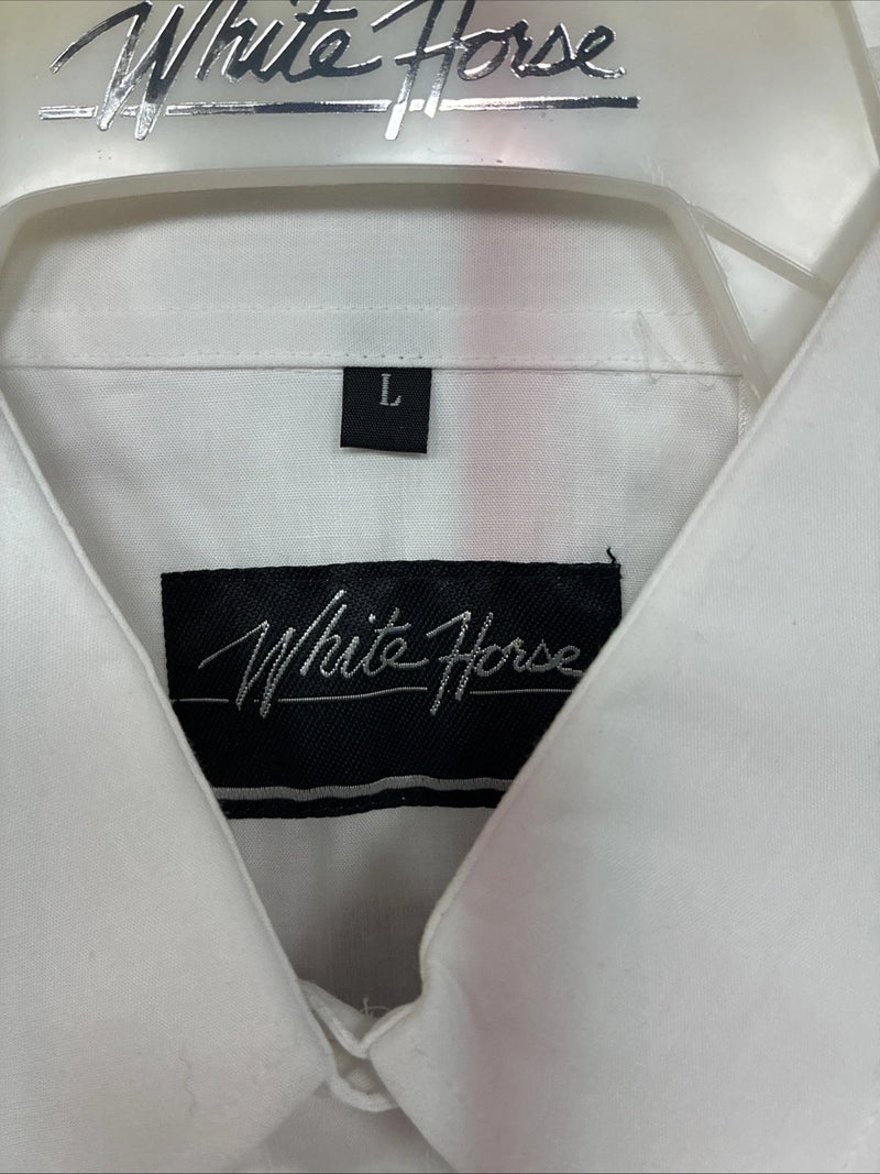 New Womens White Horse White Rose Long Sleeve Pearl Snap Large II-91