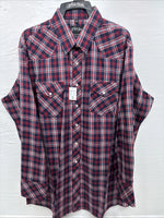New Men’s White Horse Red Navy Blue Plaid Long Sleeve Pearl Snap XL H-78