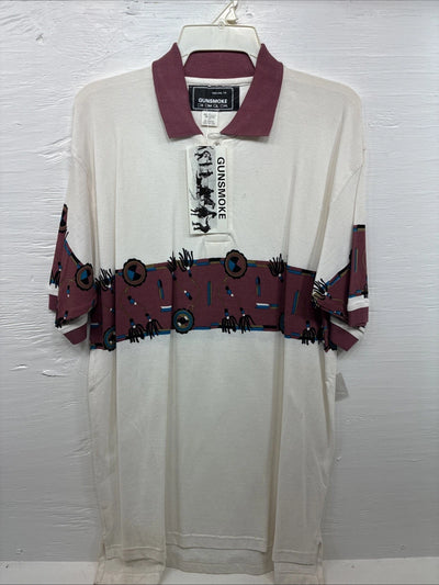 New Men’s GunSmoke White Western Design Short Sleeve Polo Shirt Large R-41