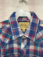 New Men’s ELY Cattleman Purple Plaid Short Sleeve Pearl Snap Medium CC-15