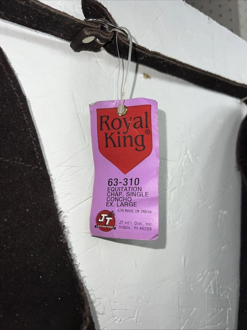 NOS Black Royal King Show Chaps With Fringe Adjustable Waist 45” I-76