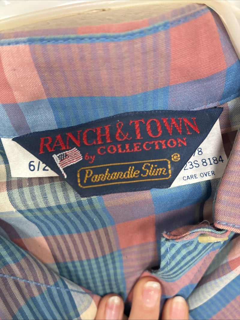 New Girls Panhandle Slim Blue Pink Plaid Long Sleeve Peal Snap Size 6 DD-67
