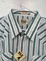 New Men’s ELY Cattleman Blue White Stripe Short Sleeve Pearl Snap XL M-21