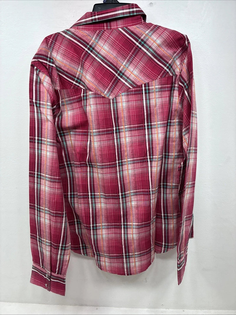 New Women’s Cumberland Pink Plaid Long Sleeve Pearl Snap XL GG-29