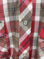 New Men’s ELY Plains Red Brown Plaid Long Sleeve Pearl Snap Medium X-42