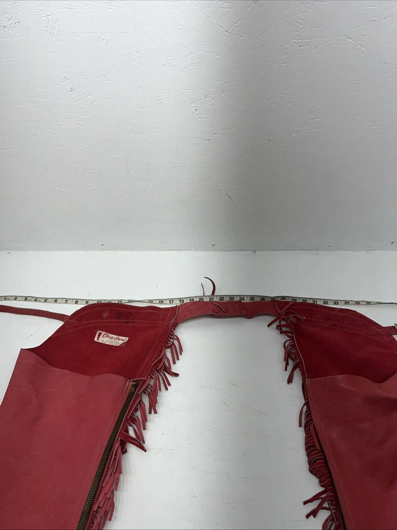 NOS Red Chap-Parel Show Chaps With Fringe Adjustable Waist 38” I-74