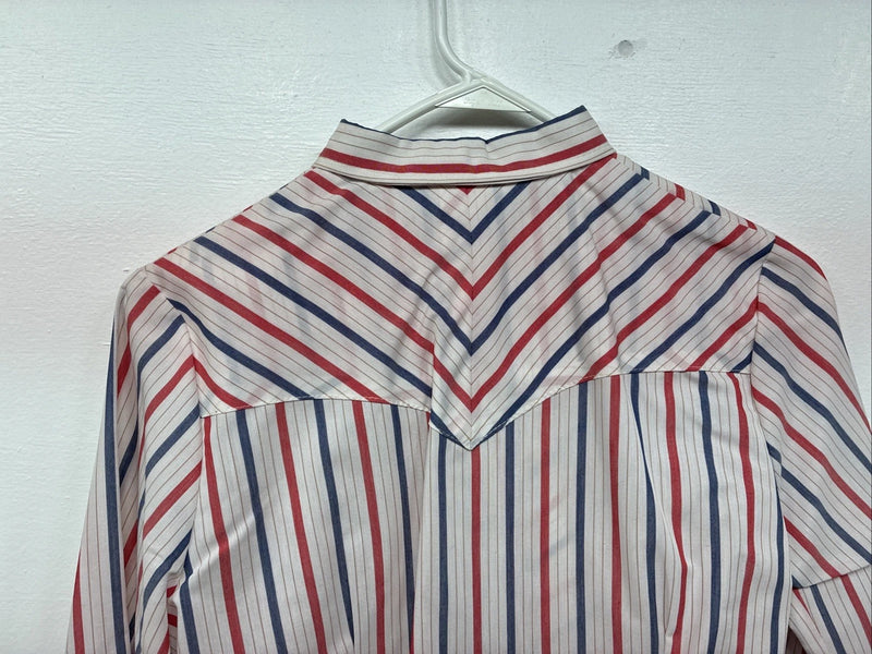 Me Siemens H Bar C Red Blue Stripe Long Sleeve Pearl Snap Size 34 LL-46
