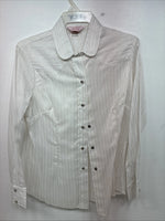 New Women’s H Bar C White Gold Stripe Long Sleeve Pearl Snap Size 40 KK-72