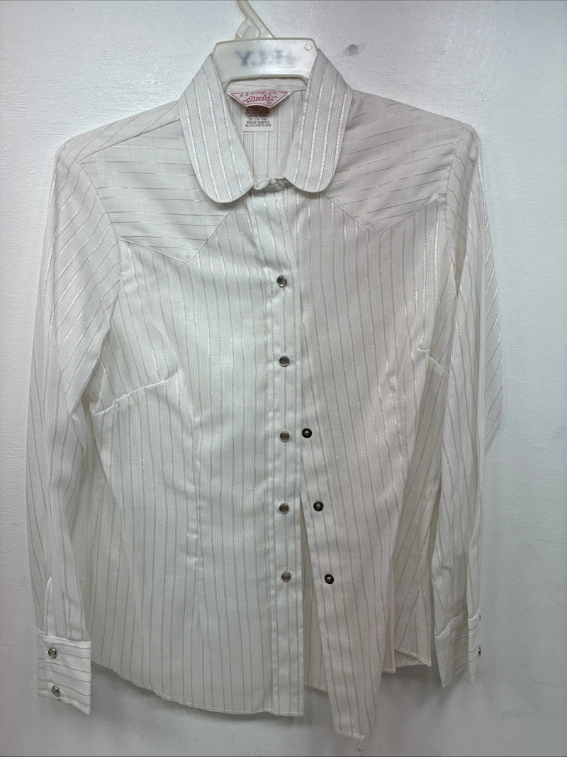New Women’s H Bar C White Gold Stripe Long Sleeve Pearl Snap Size 40 KK-72