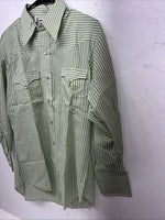 New Men’s Green Stripped Miller Long Sleeve Pearl Snap Shirt 15.5x32 M P-77