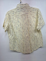 New Women’s White Horse Yellow Floral Short Sleeve Pearl Snap Large II-93