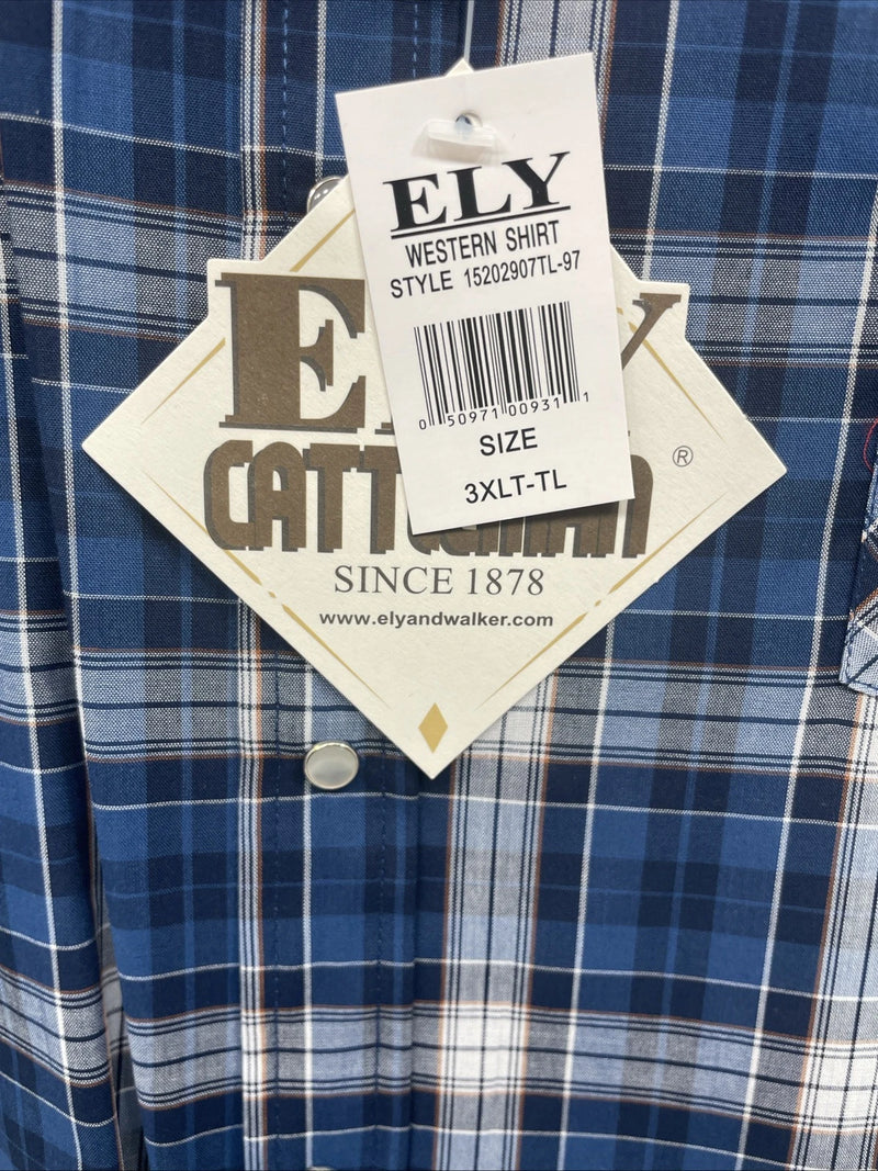 New Men’s ELY Cattleman Blue Long Sleeve Pearl Snap 3XL E-29