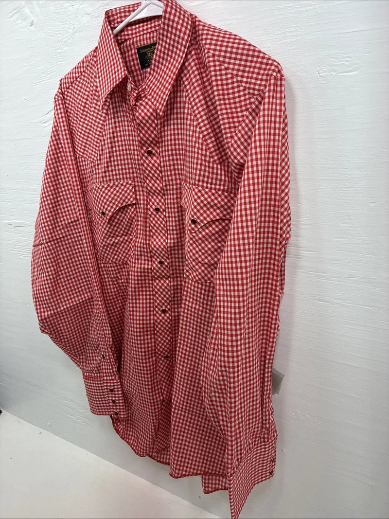 New Men’s Dickson Jenkins Red Checkered Long Sleeve Pearl Snap 16 Large AA-36