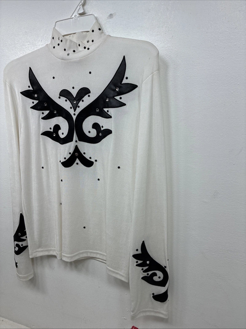 New Women’s 1849 RanchWear White Black Long Sleeve Shirt Size Large TT-75