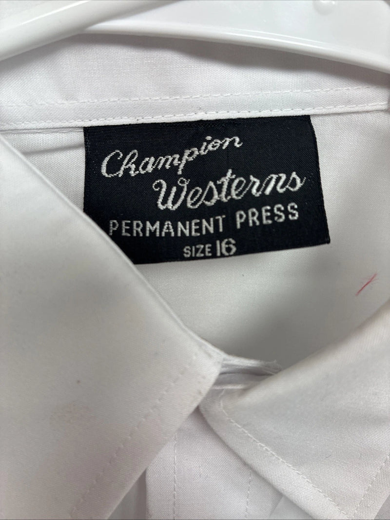 New Boys Champion Western White Long Sleeve Pearl Snap Size 16 AA-54