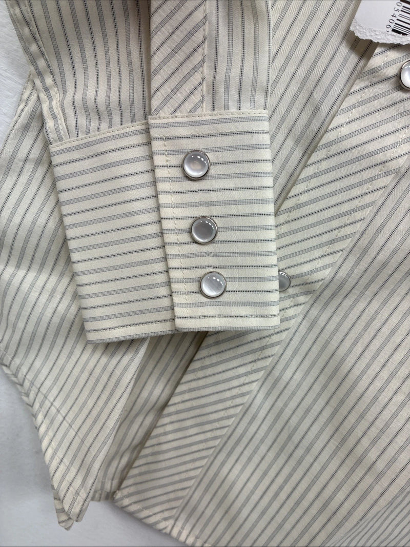 New Kids White Horse Yellow Stripe Long Sleeve Pearl Snap Medium DD-74