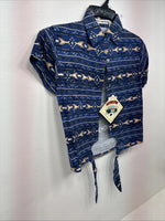 New Women’s Cumberland Blue Western Short Sleeve Pearl Snap Small DD-66